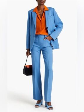 Victoria Beckham Wool-Twill Straight-Leg Trousers in Blue Size 6